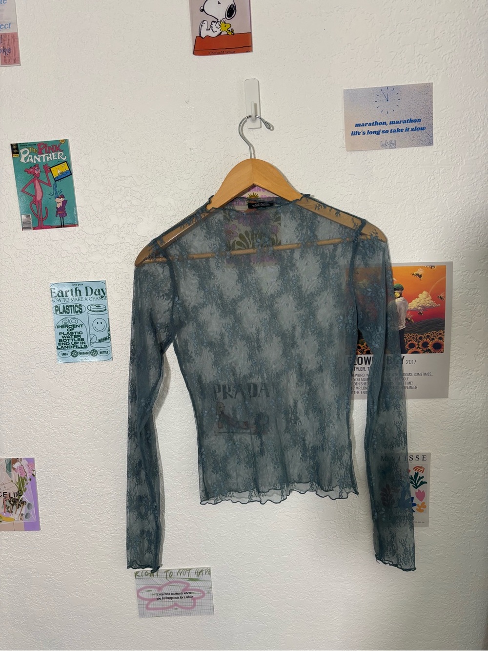 wild fable Sheer Long-Sleeve Mesh Top in Slate Blue